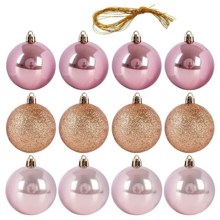 Vilde, bombki choinkowe nietłukące, różowe, 12 szt., 6 cm