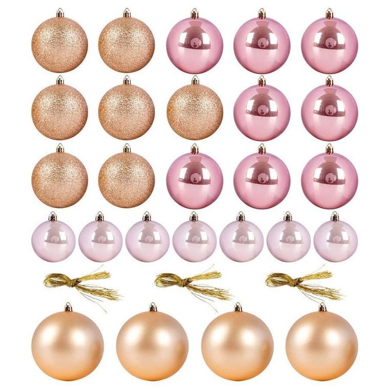 Vilde, bombki choinkowe nietłukące, różowe złote, 26 szt., 6-10 cm