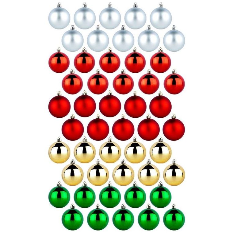 Vilde, bombki choinkowe, nietłukące, srebrne, czerwone, złote, zielone, 6 cm, 50 szt.