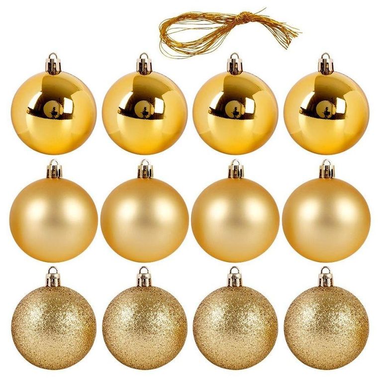 Vilde, bombki choinkowe nietłukące, złote, 12 szt., 6 cm