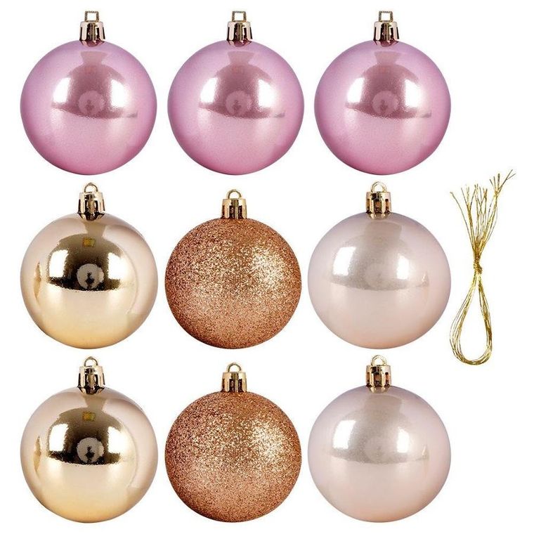 Vilde, bombki choinkowe nietłukące, złote różowe, 9 szt., 6 cm