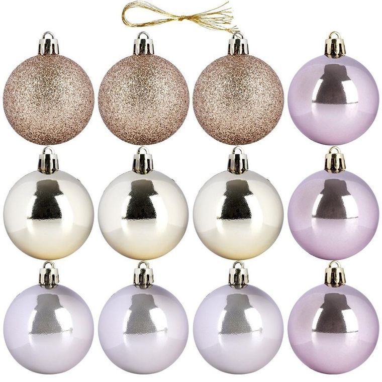 Vilde, bombki choinkowe, różowe złote nietłukące, 5 cm, 12 szt.