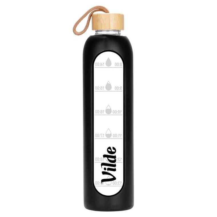 Vilde, butelka na wodę, szklana z silikonowym pokrowcem, czarna, 1l