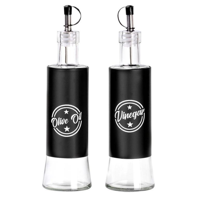 Vilde, butelki na oliwę i ocet, szklane, czarne, 300 ml, 2 szt.