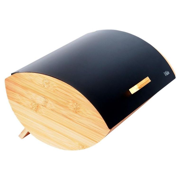 Vilde, chlebak drewniano-metalowy, czarny, 35,5-24,5-15,5 cm