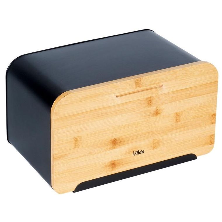 Vilde, chlebak metalowy z deską bambusową, czarny, 35-22-20,5 cm