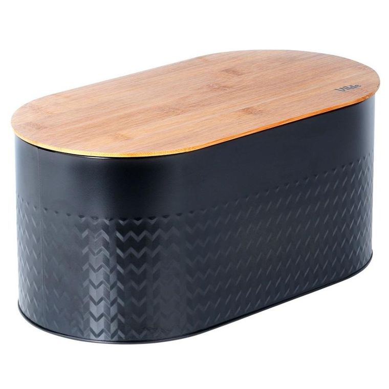 Vilde, chlebak stalowy z deską drewnianą, czarny, 34-18,5-15,5 cm