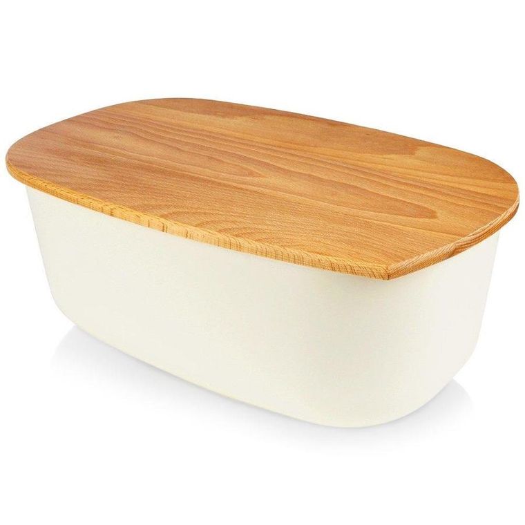 Vilde, chlebak, z drewnianą deską, kremowy, 39-23.5-15.5 cm