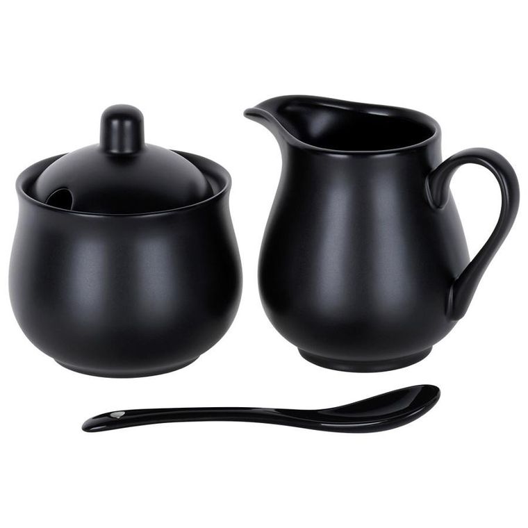 Vilde, cukierniczka i mlecznik, porcelanowe, czarne, 3 elementy