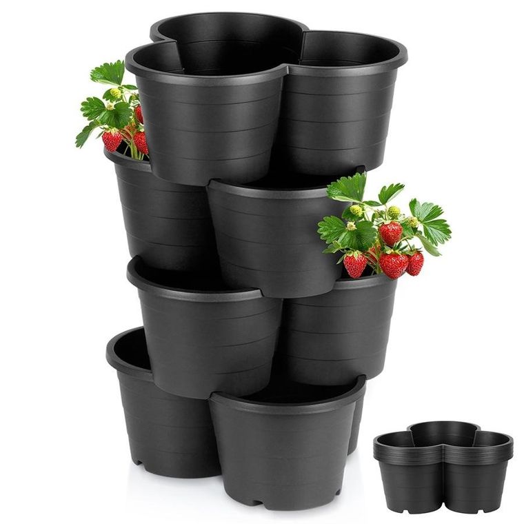 Vilde, doniczka ogrodowa plastikowa, czarna kaskadowa, 4 szt.