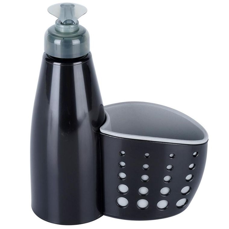 Vilde, dozownik płynu do naczyń z pojemnikiem na gąbkę, czarny, 370 ml