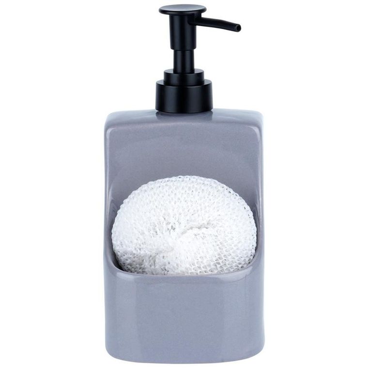 Vilde, dozownik płynu do naczyń z pojemnikiem na gąbkę i z gąbką ceramiczny, szary, 400 ml