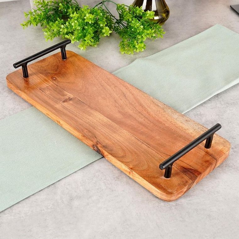 Vilde, drewniana taca do serwowania z uchwytami, 40-15,5 cm