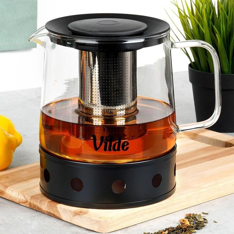 Vilde, dzbanek z zaparzaczem do herbaty, szklany, żaroodporny z podgrzewaczem, 1,5l