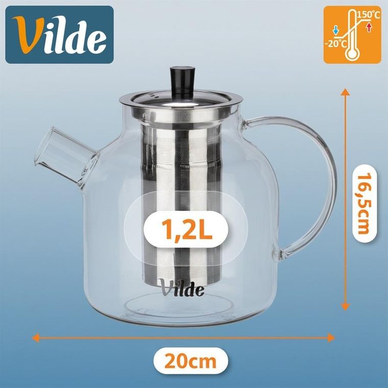 Vilde, dzbanek z zaparzaczem do herbaty, żaroodporny, szklany, 1,2 l