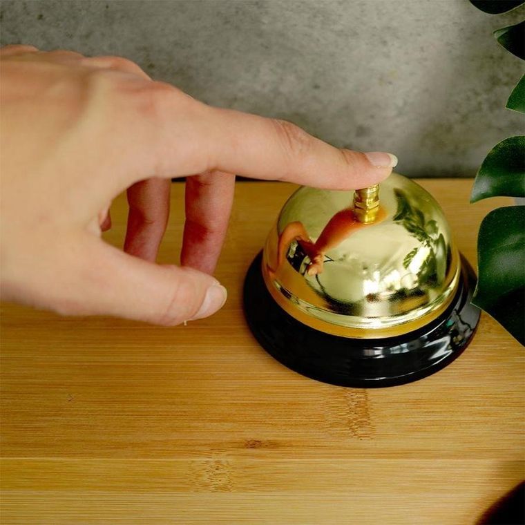 Vilde, dzwonek stołowy recepcyjny ręczny, metalowy, złoty, 8.5-6 cm