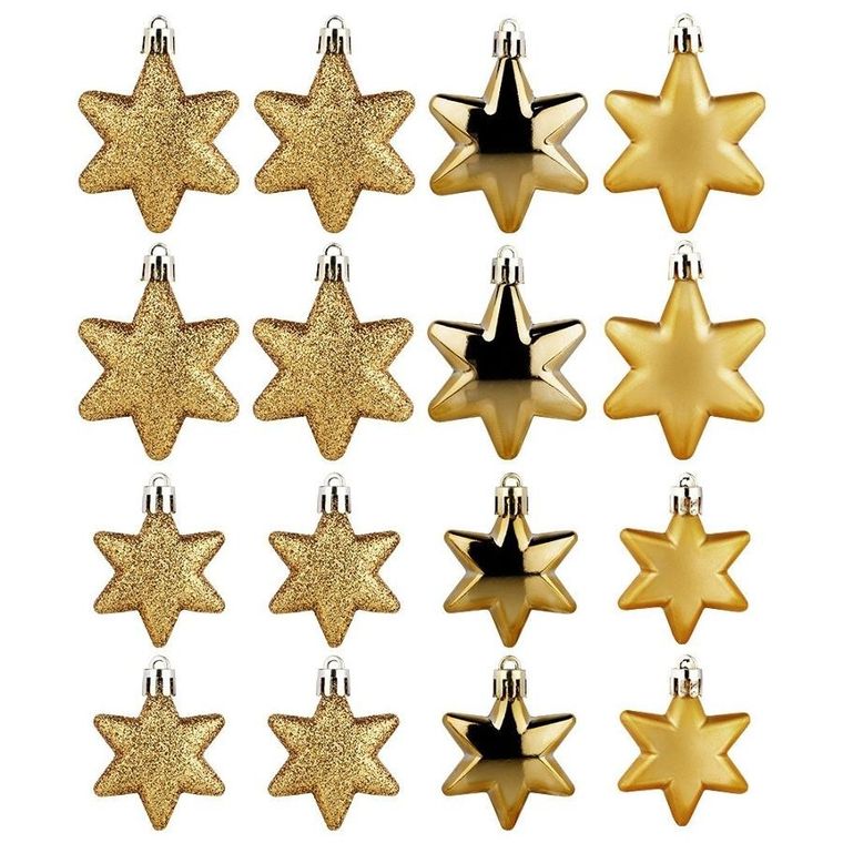 Vilde, Gwiazdki, bombki choinkowe nietłukące, złote, 6/5 cm, 16 szt.