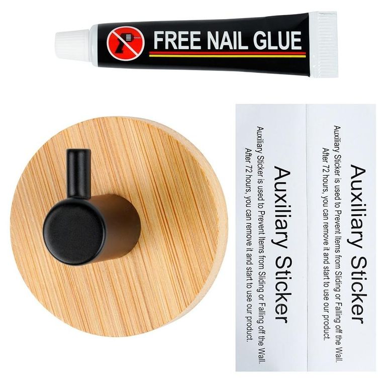 Vilde, haczyk, wieszak samoprzylepny, drewniany, metalowy, czarny, 5-3,5 cm