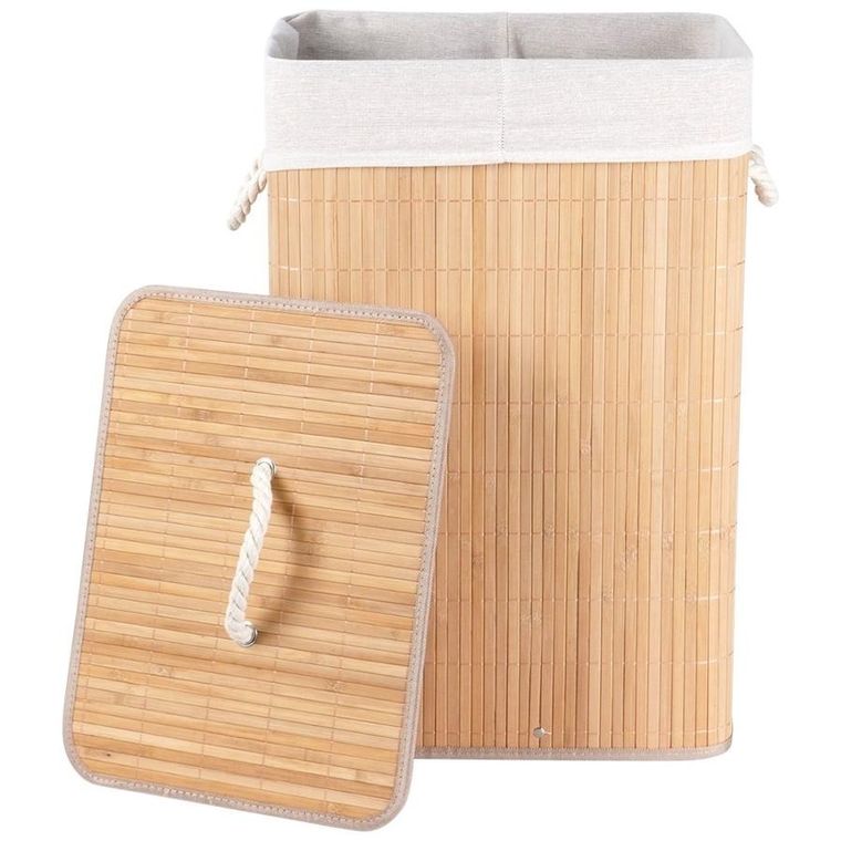 Vilde, kosz na pranie bambusowy beżowy, 70 l