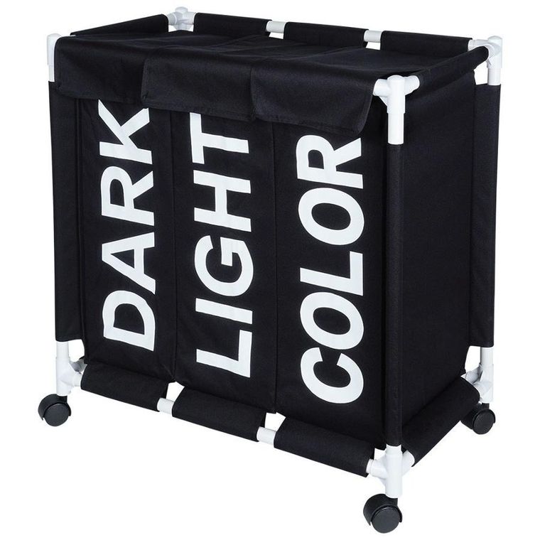 Vilde, kosz na pranie na kółkach, trzykomorowy, 137l