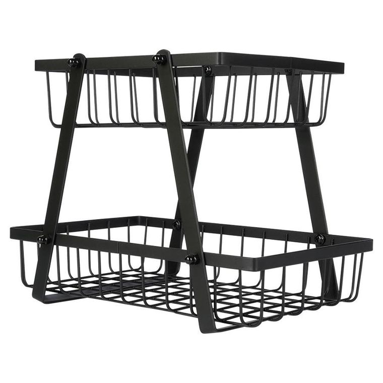 Vilde, koszyk na owoce metalowy, 2-poziomowy, czarny