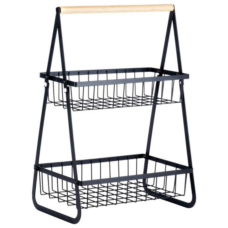 Vilde, koszyk na owoce, metalowy, 2-poziomowy, czarny