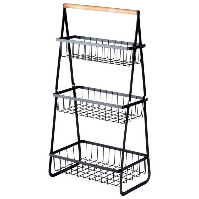 Vilde, koszyk na owoce metalowy, 3-poziomowy, czarny