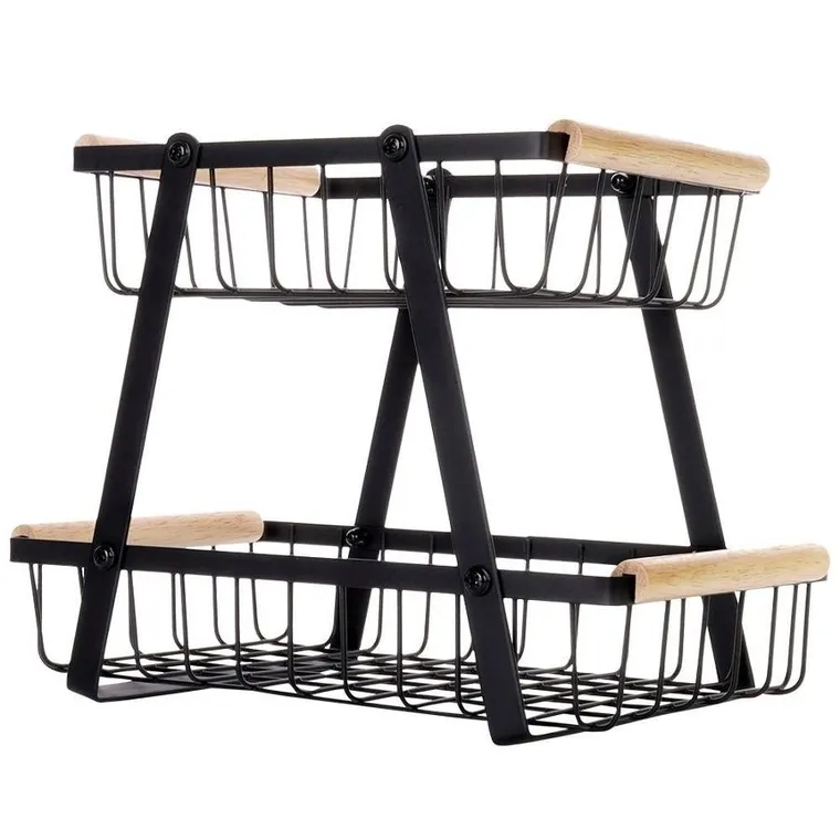 Vilde, koszyk na owoce, metalowy czarny, 2-poziomowy