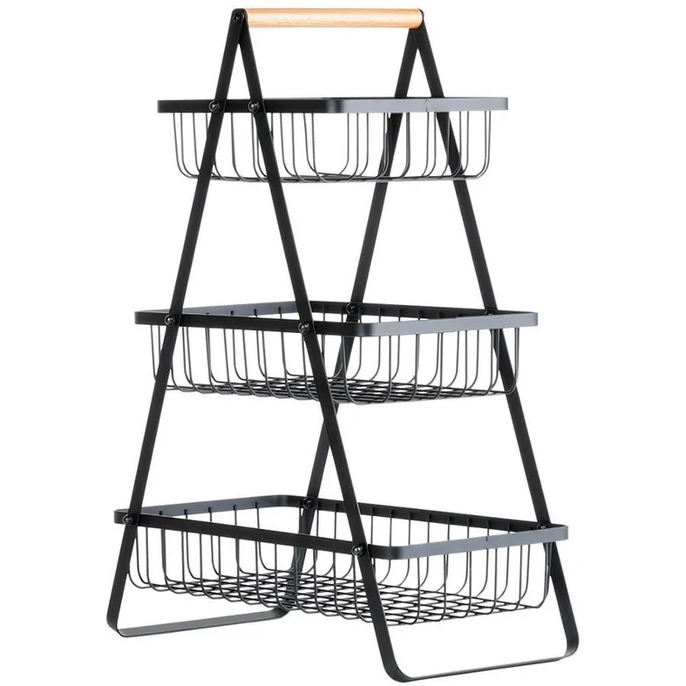 Vilde, koszyk na owoce metalowy, czarny, 3-poziomowy