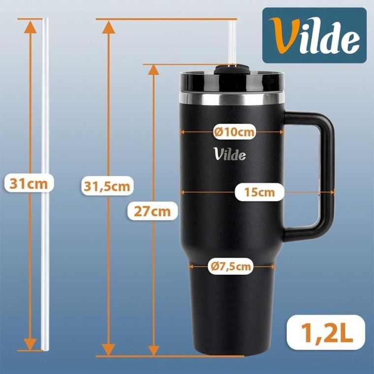 Vilde, kubek termiczny, stalowy, czarny z uchwytem, 1,2l