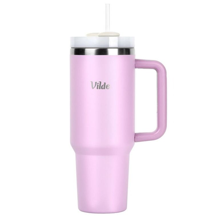 Vilde, kubek termiczny z uchwytem, stalowy, różowy, 1,2l