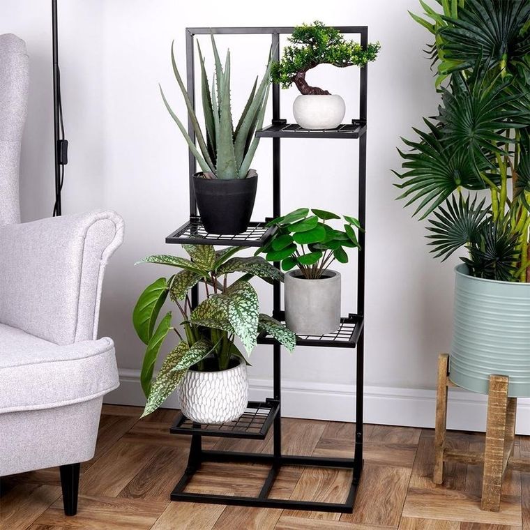 Vilde, kwietnik metalowy, czarny, 4-poziomowy, 102 cm