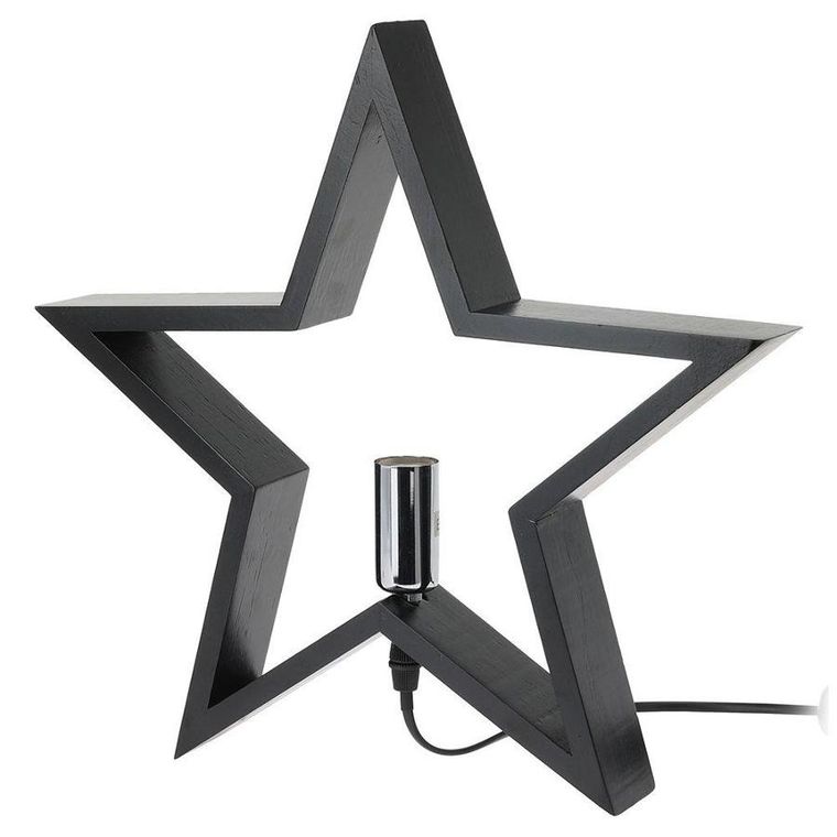 Vilde, lampa stołowa, gwiazda drewniana, czarna, 36.5-5.5-34.5 cm