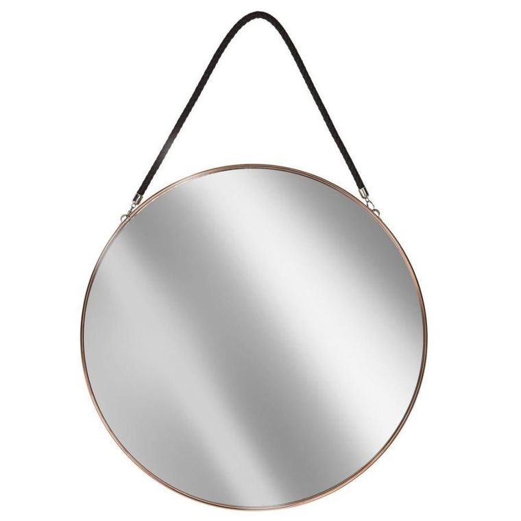 Vilde, lustro ścienne okrągłe, do zawieszenia, miedziane, metalowa rama, 38 cm