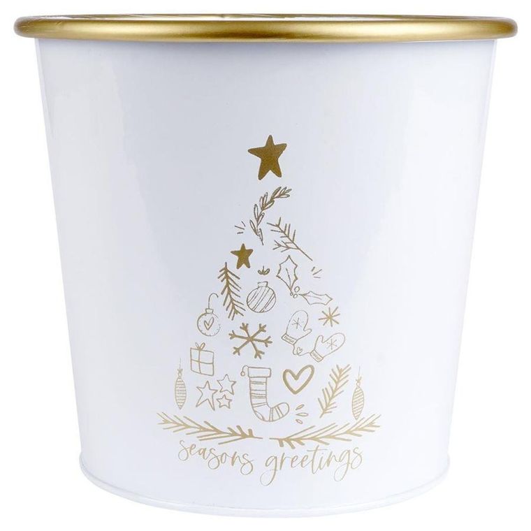 Vilde, osłonka doniczka, metalowa, biała złota, świąteczna, 16.5-15.5 cm