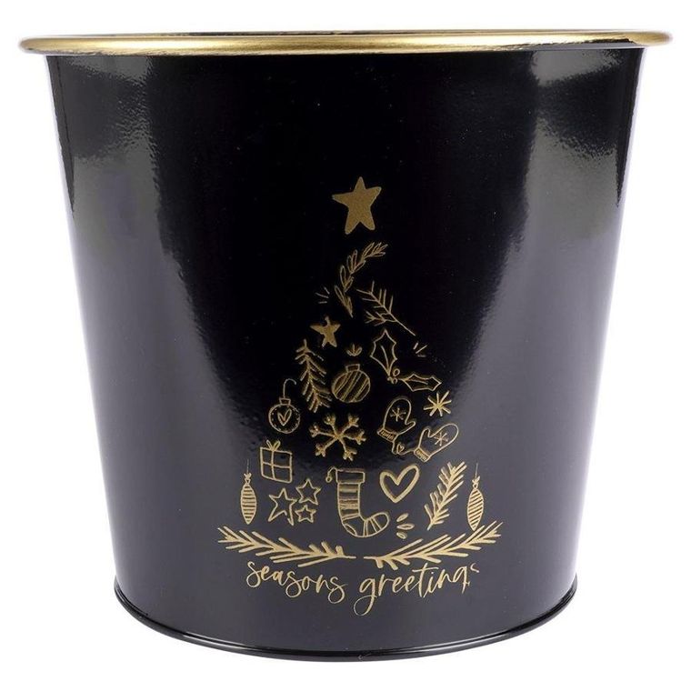 Vilde, osłonka doniczka, metalowa, czarna złota, świąteczna, 20.5-18 cm