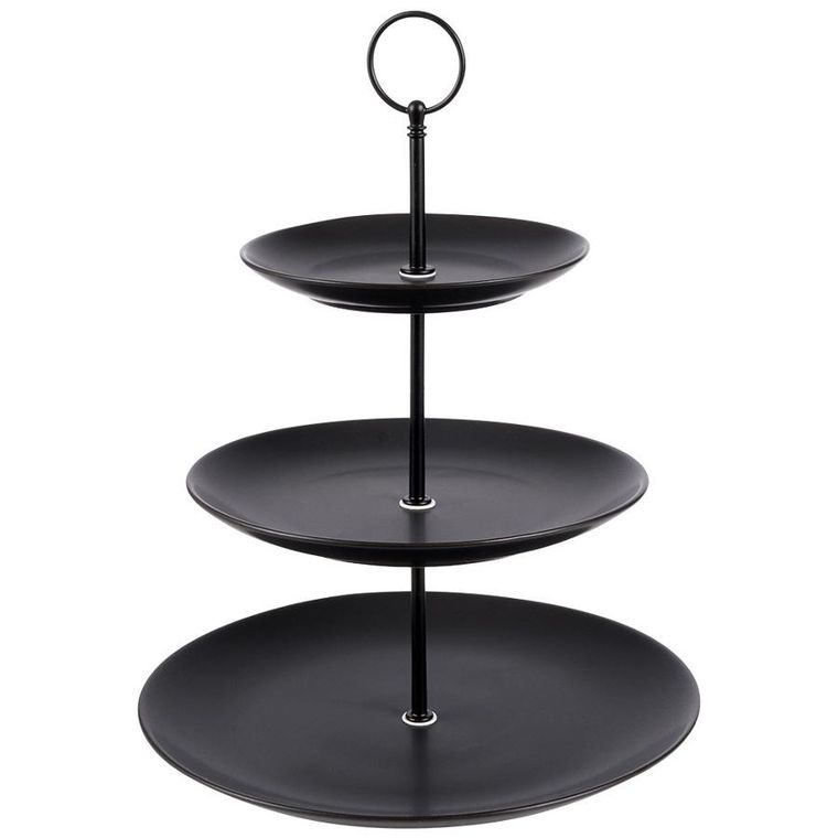 Vilde, patera porcelanowa, czarna, 3-piętrowa, 34 cm