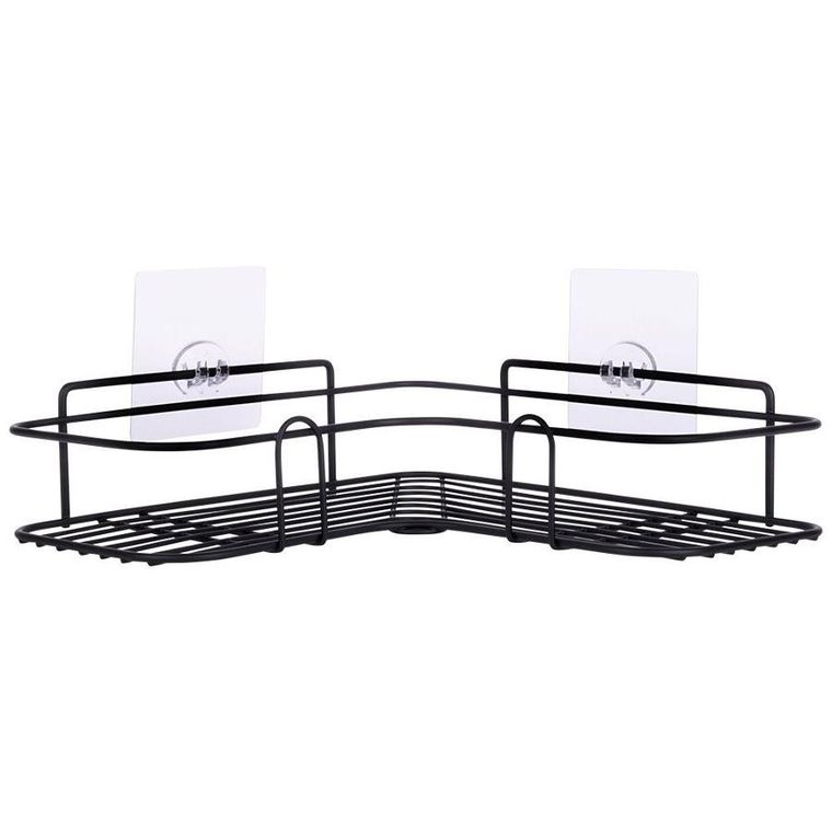Vilde, półka pod prysznic, metalowa czarna, przyklejana, 26.5-26.5-6.5 cm