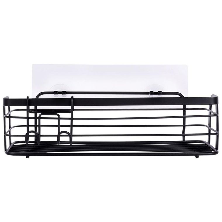 Vilde, półka pod prysznic, metalowa czarna, przyklejana, 29.5-10.5-8 cm