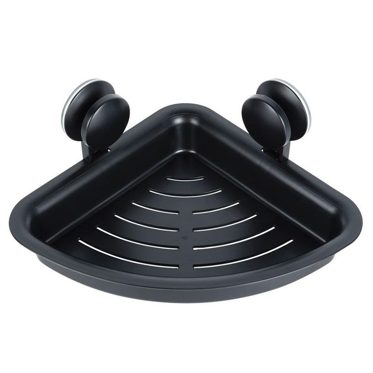 Vilde, półka pod prysznic na przyssawki, narożna, czarna, 28-22-12 cm