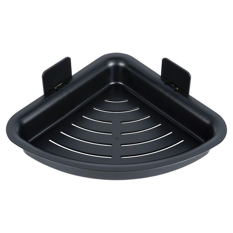 Vilde, półka pod prysznic, narożna, przyklejana, czarna, 28-22-8 cm