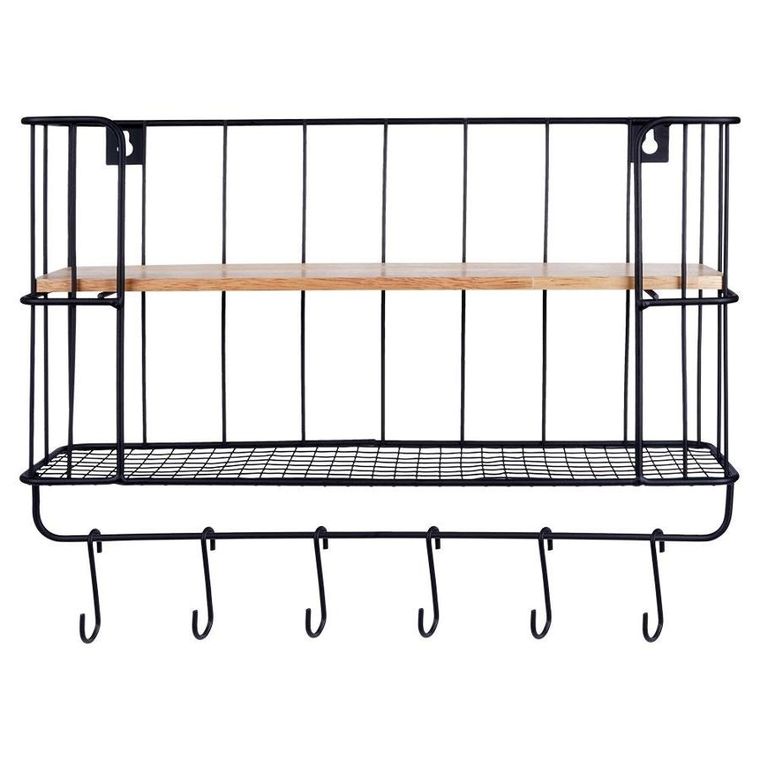 Vilde, półka ścienna z wieszakami, metalowa, 41-12-25,5 cm