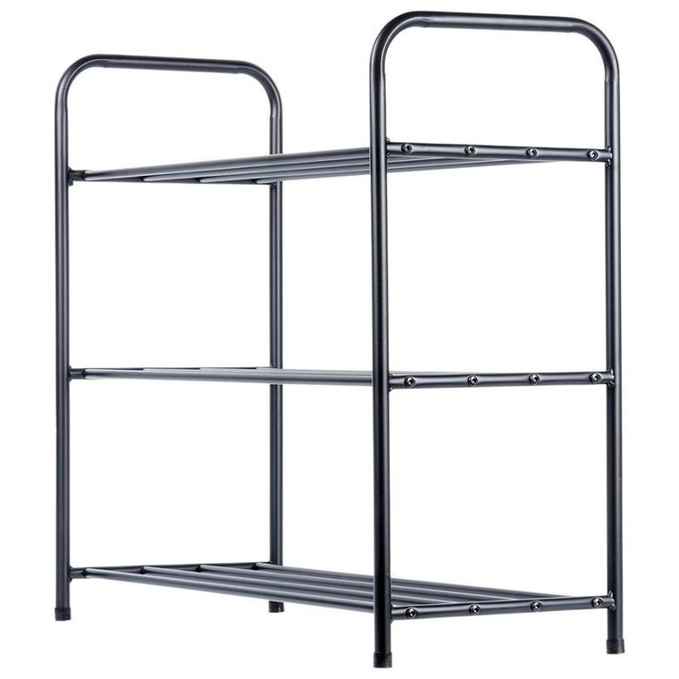 Vilde, regał na buty metalowy, 3-poziomowy, czarny, 63-28-60 cm