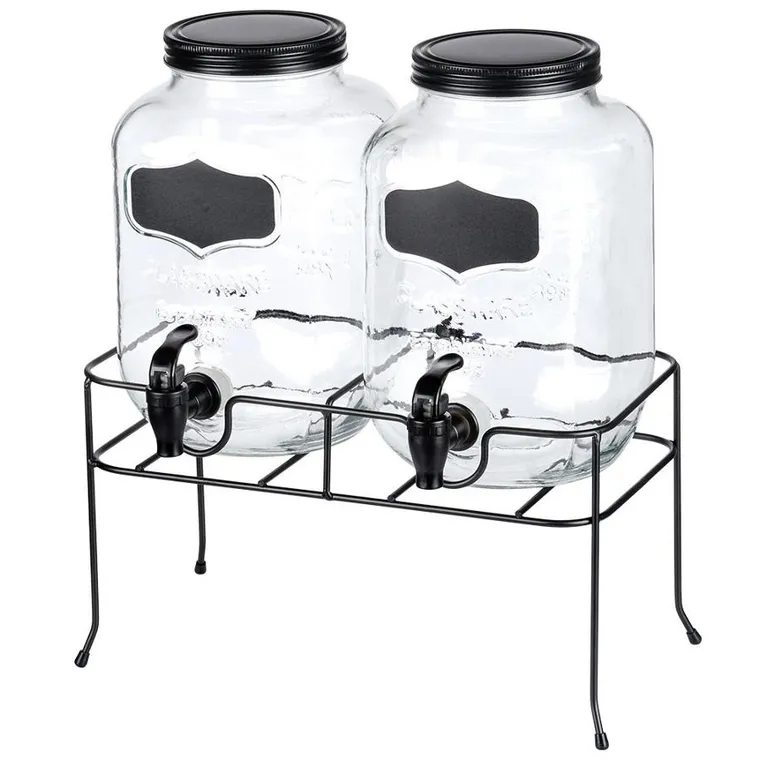 Vilde, słój do napojów z kranikiem i stojakiem, czarny, 2-4l, 3 elementy
