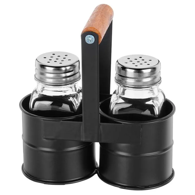 Vilde, solniczka i pieprzniczka ze stojakiem, 3 el.