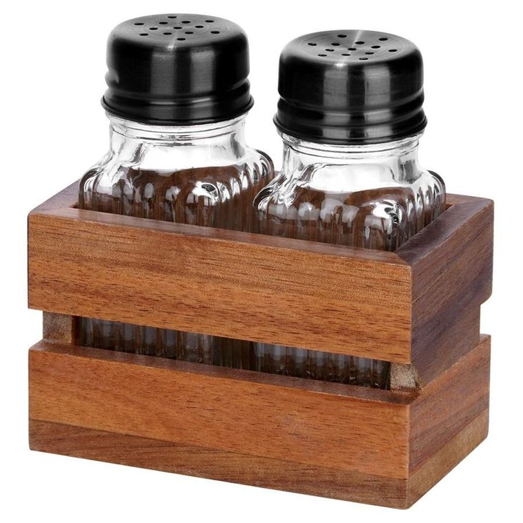 Vilde, solniczka i pieprzniczka ze stojakiem, 3 elementy