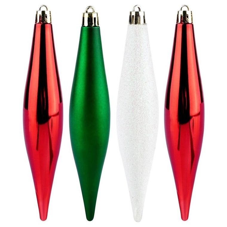 Vilde, Sople, bombki choinkowe nietłukące, czerwone, zielone, białe, 15 cm, 4 szt.