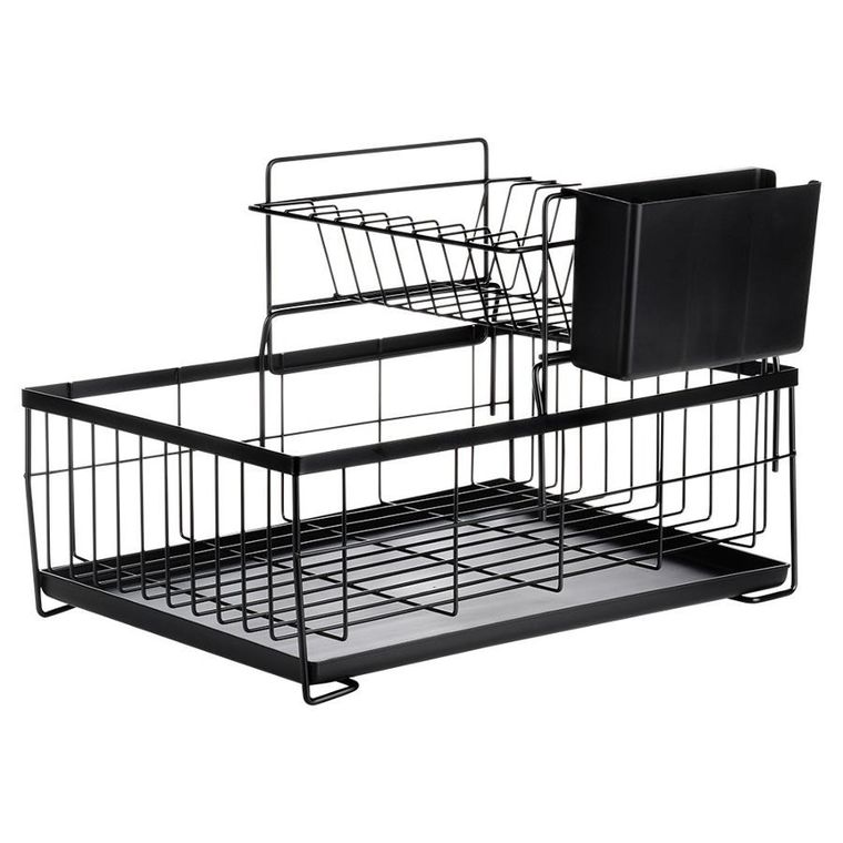 Vilde, suszarka na naczynia, 2-poziomowa, metalowa, czarna, 42-28-28 cm