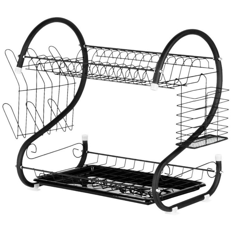 Vilde, suszarka na naczynia, czarna, 2-poziomowa, 52-24.5-38 cm