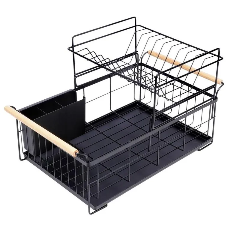 Vilde, suszarka na naczynia, czarna dwupoziomowa, 48-29-28.5 cm